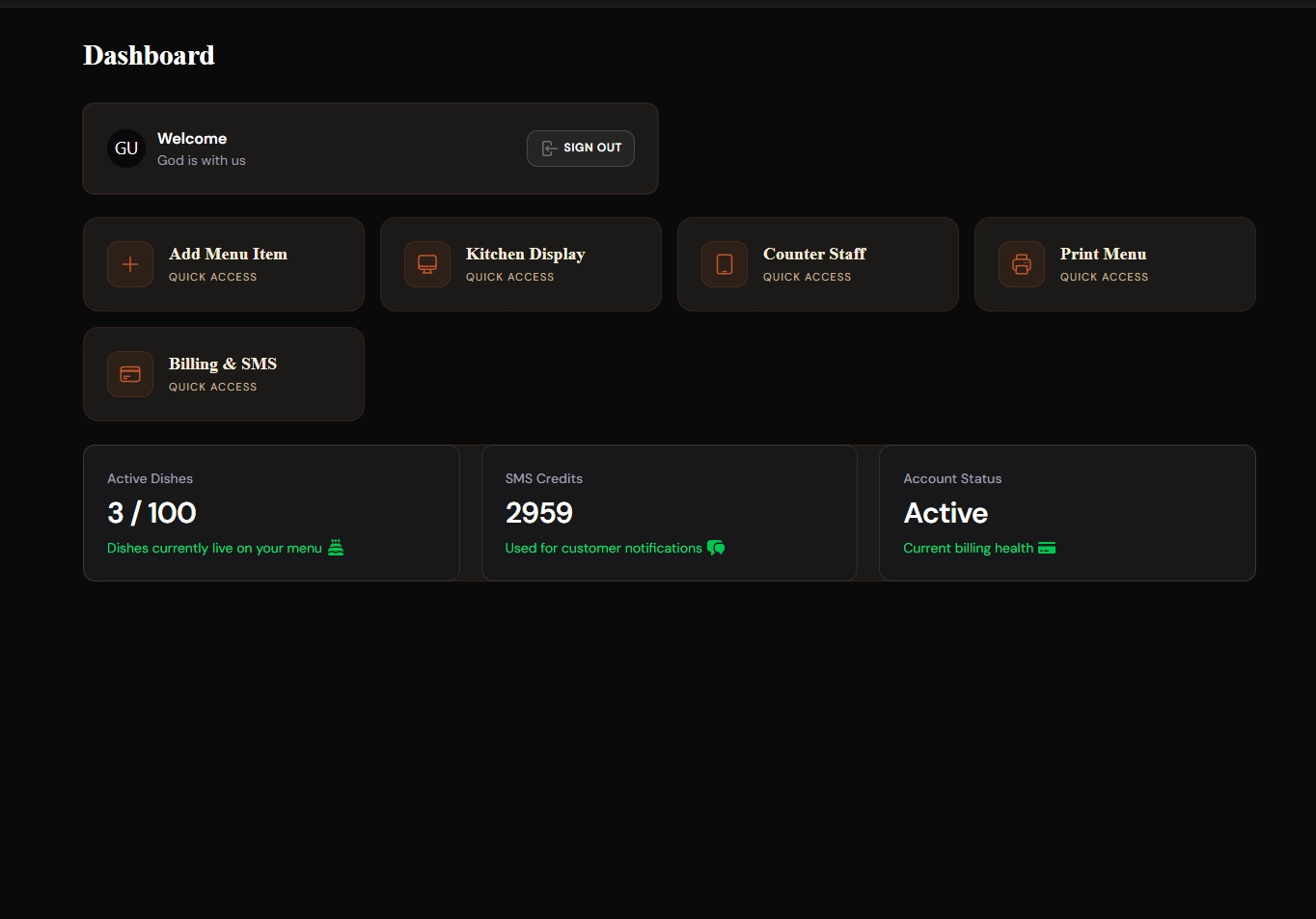 Merchant dashboard