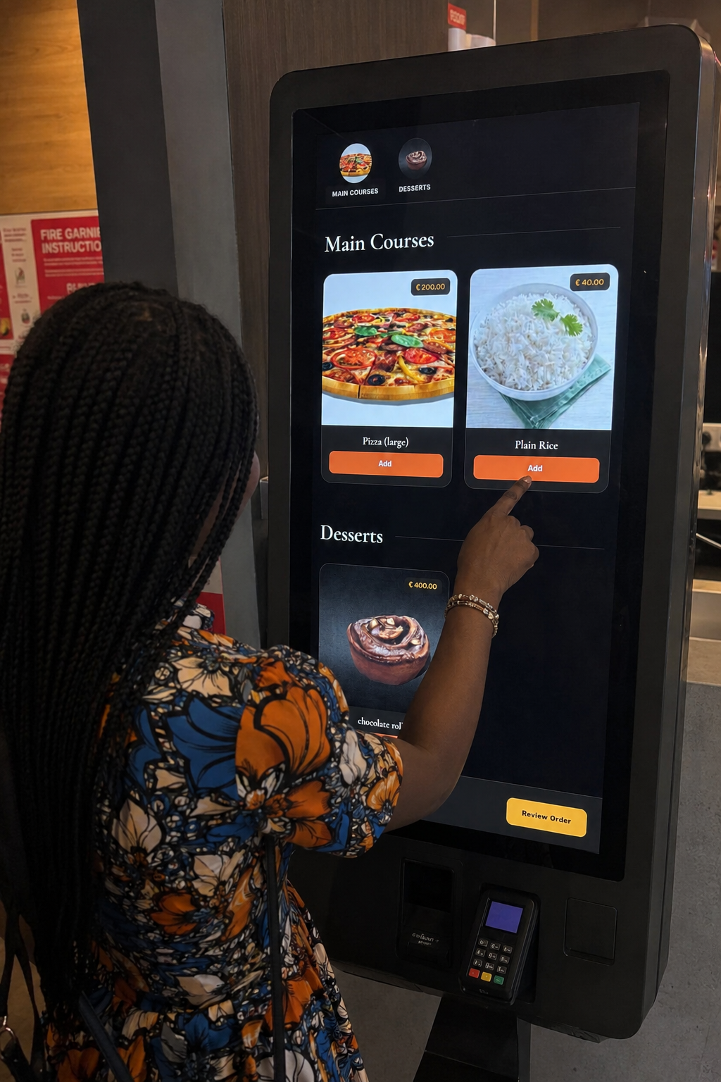 Self-service kiosk ordering